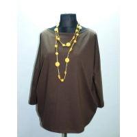 Bawełniana GRUBA BLUZA z haftem na dekolcie - brązowa